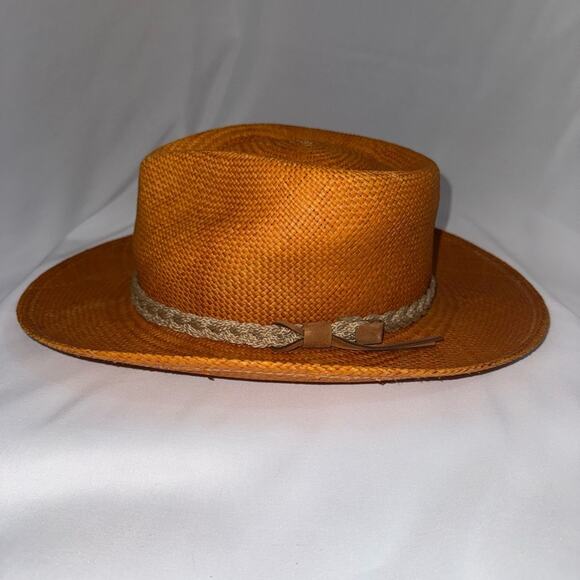 SCALA: Stylish Putty (Orange) Panama Outback Straw Hat with Braided Band (v)